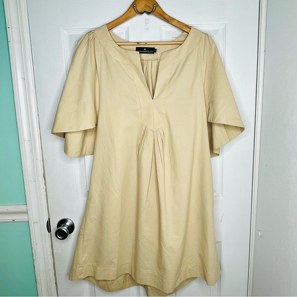 Pomander Place Tuckernuck Women's White Finley Flutter Sleeve Dress Linen Size M